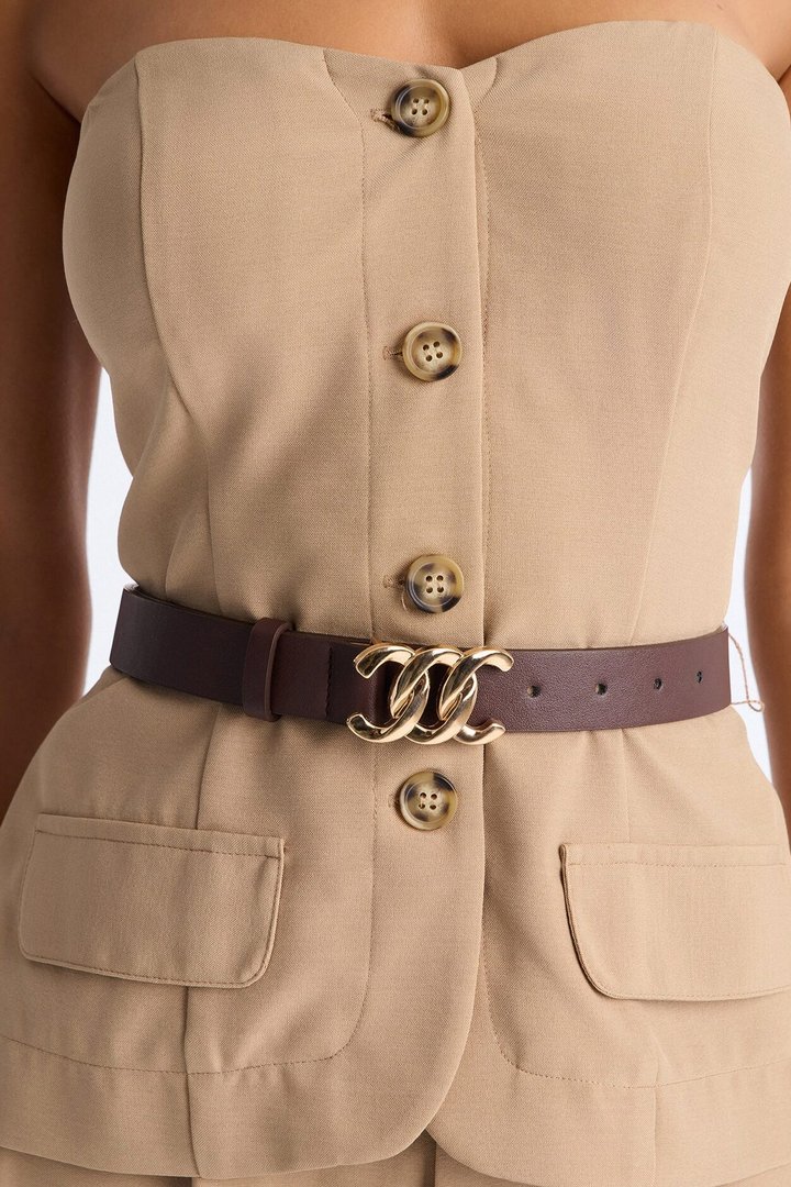 Victoria Belted Vest Pant Set - Taupe