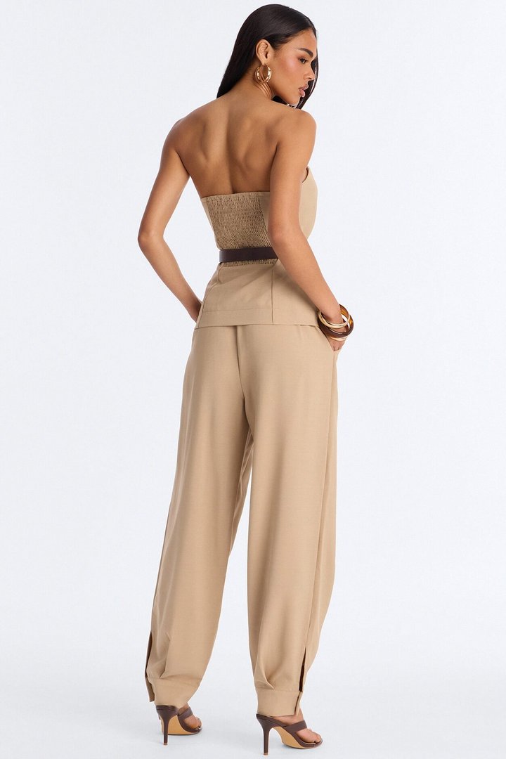 Victoria Belted Vest Pant Set - Taupe