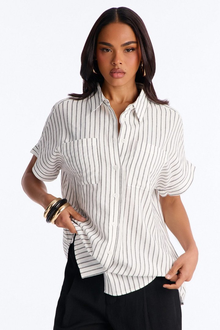 Soft Like Sunday Striped Linen Shirt - Black/combo
