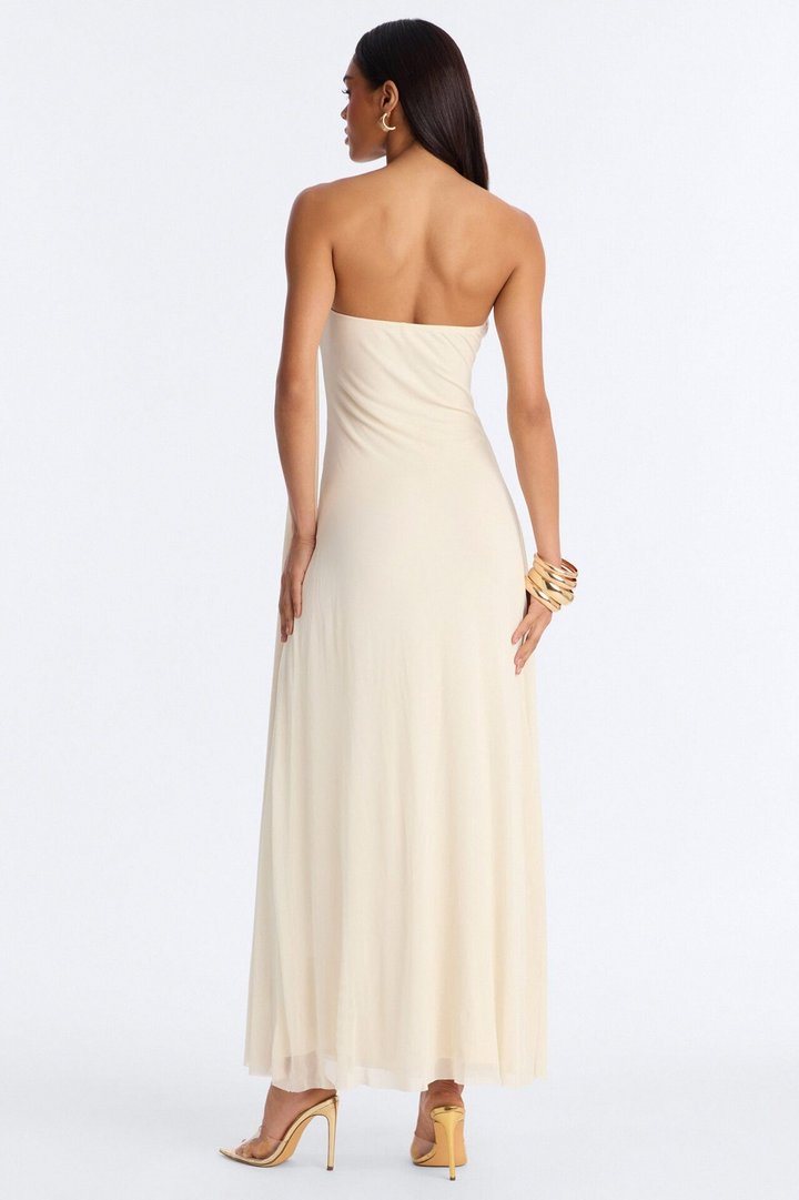 Marielle Draped Mesh Maxi Dress - Cream