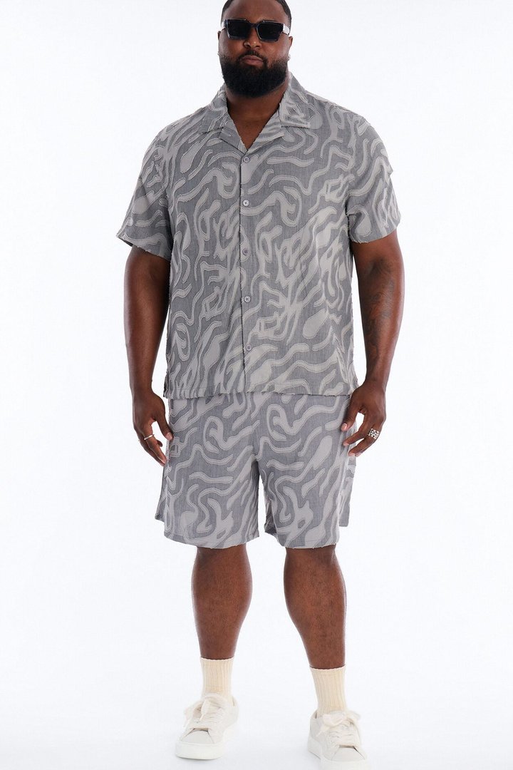 Midnight Wave Cuban Button Up Shirt - Grey