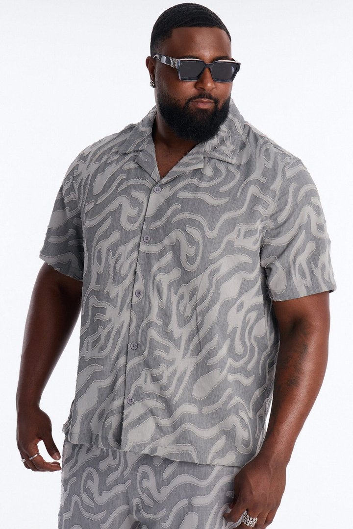 Midnight Wave Cuban Button Up Shirt - Grey