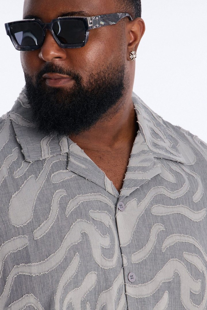 Midnight Wave Cuban Button Up Shirt - Grey