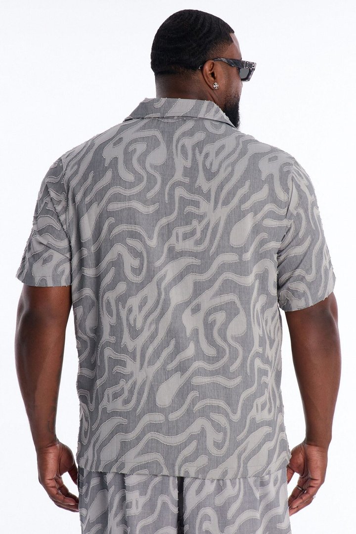 Midnight Wave Cuban Button Up Shirt - Grey