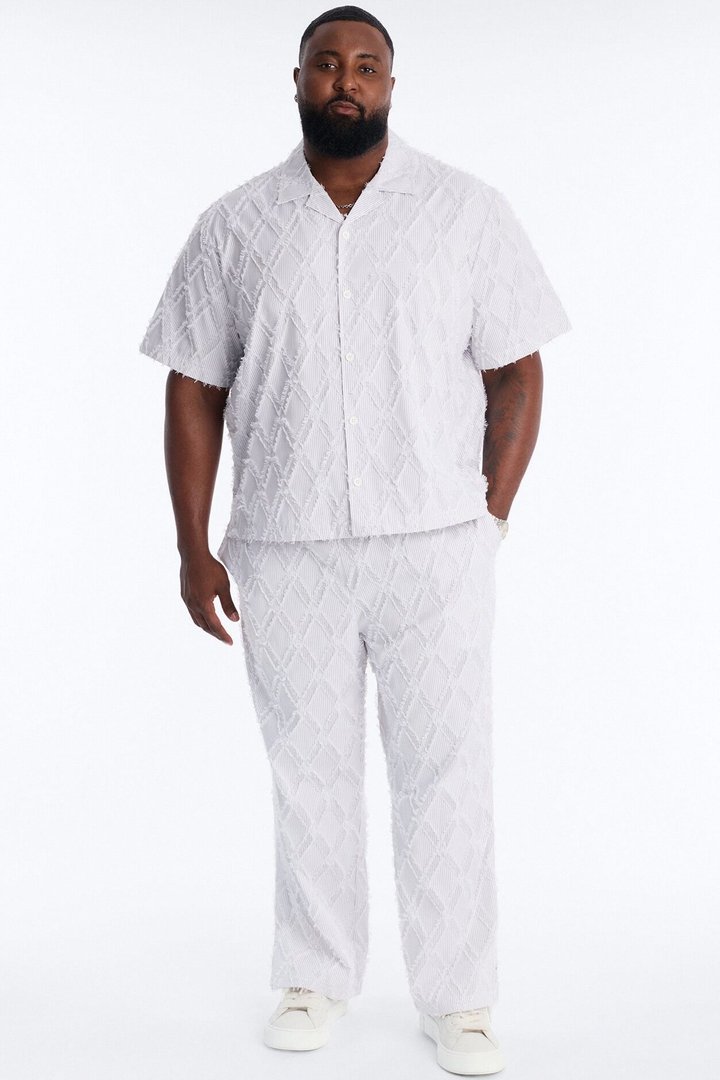 Relaxed Sahara Stripe Cuban Collar Button Up Shirt - White