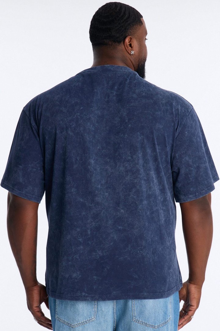 Vincent Van Gogh Starry Night Embroidered Mineral Wash Fleece Tee - Navy