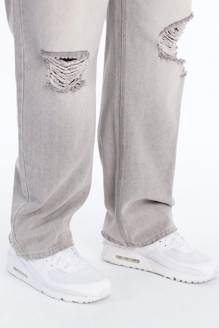 Essential Destroyed Straight Rigid Jean - Grey