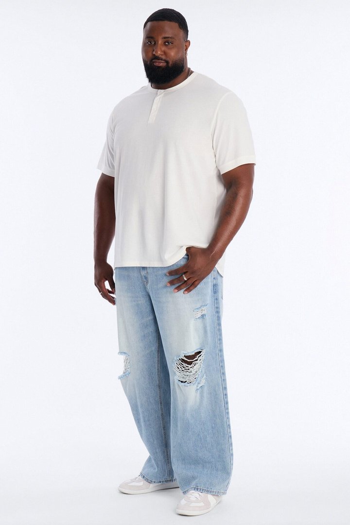 Essential Destroyed Baggy Rigid Jean - Light Blue Wash