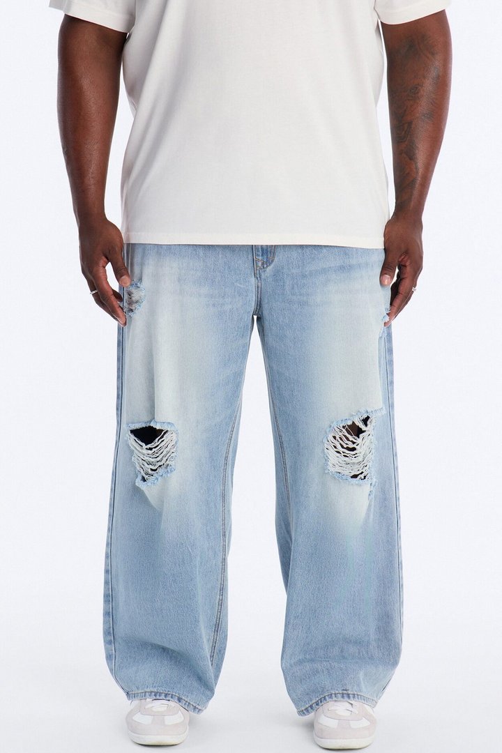Essential Destroyed Baggy Rigid Jean - Light Blue Wash