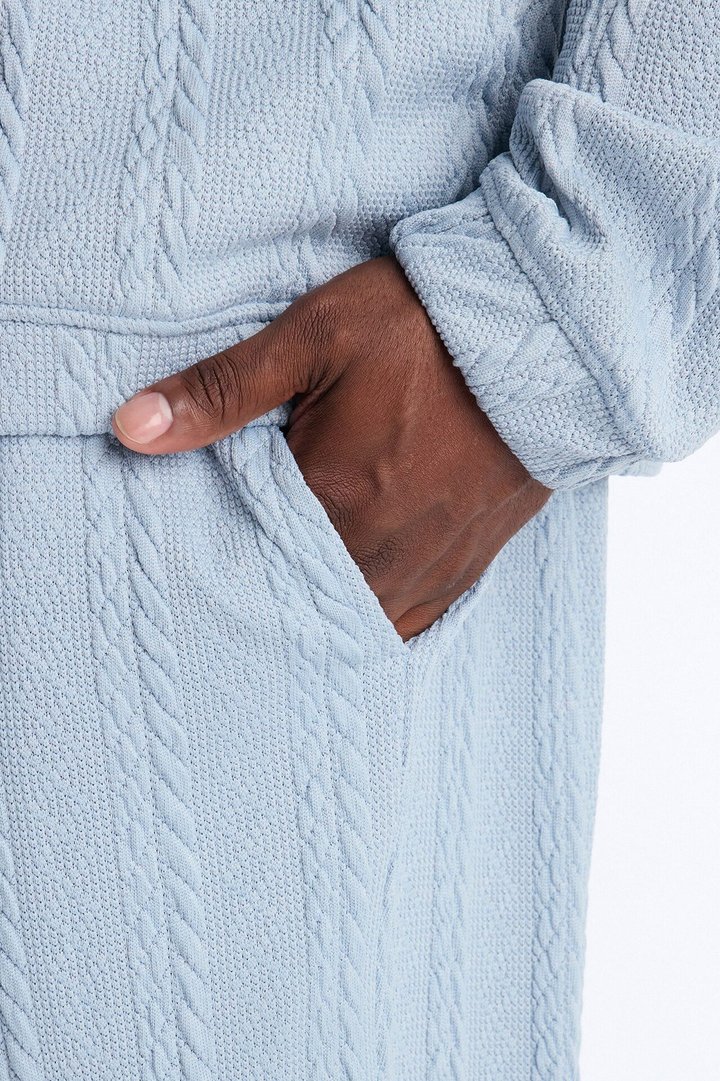 Baggy Textured Cozy Braided Pant - Blue