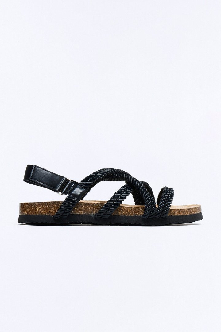 Rope Detail Slip On Slide - Black