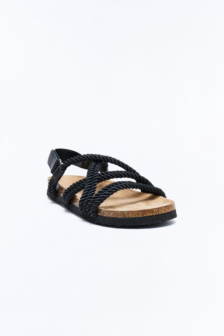 Rope Detail Slip On Slide - Black