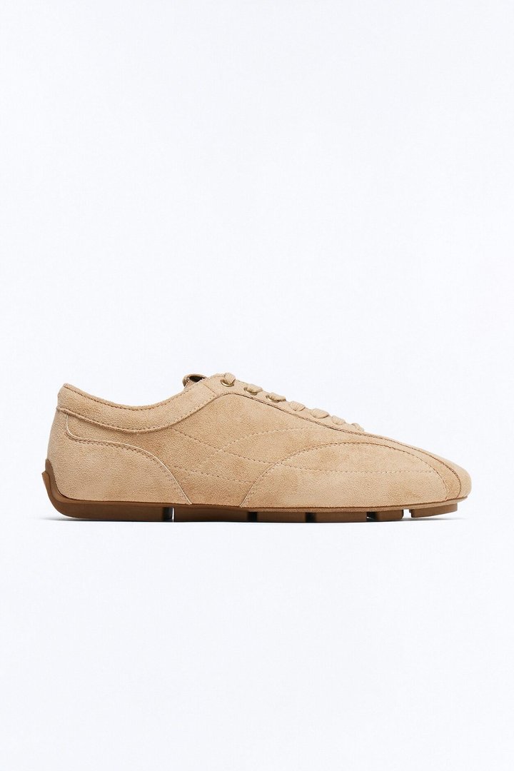 Retro Faux Suede Slim Lace Up Sneaker - Taupe
