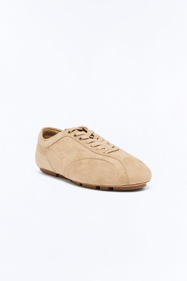 Retro Faux Suede Slim Lace Up Sneaker - Taupe
