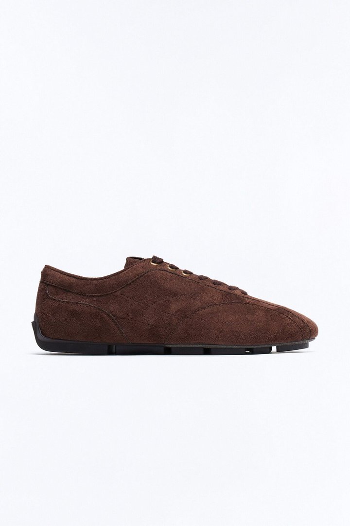 Retro Faux Suede Slim Lace Up Sneaker - Chocolate