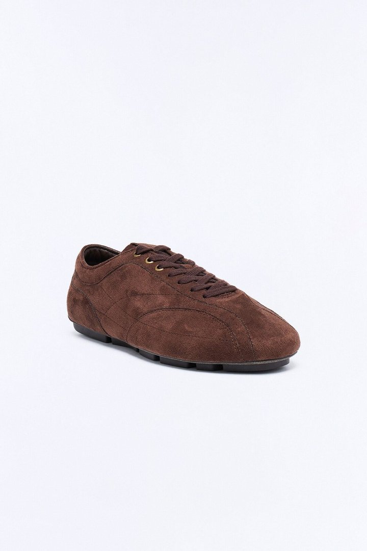 Retro Faux Suede Slim Lace Up Sneaker - Chocolate