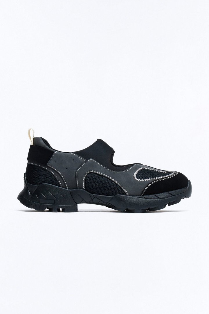 Genuine Suede Overlay Tech Utility Slip On Sneaker - Black