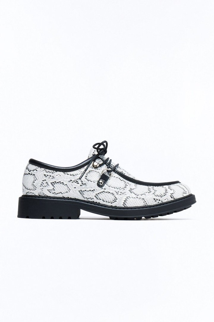 Snake Print Lug Sole Lace Up Shoe - White/combo