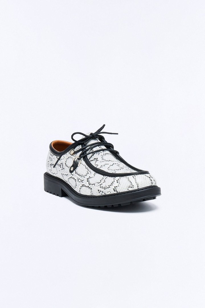 Snake Print Lug Sole Lace Up Shoe - White/combo