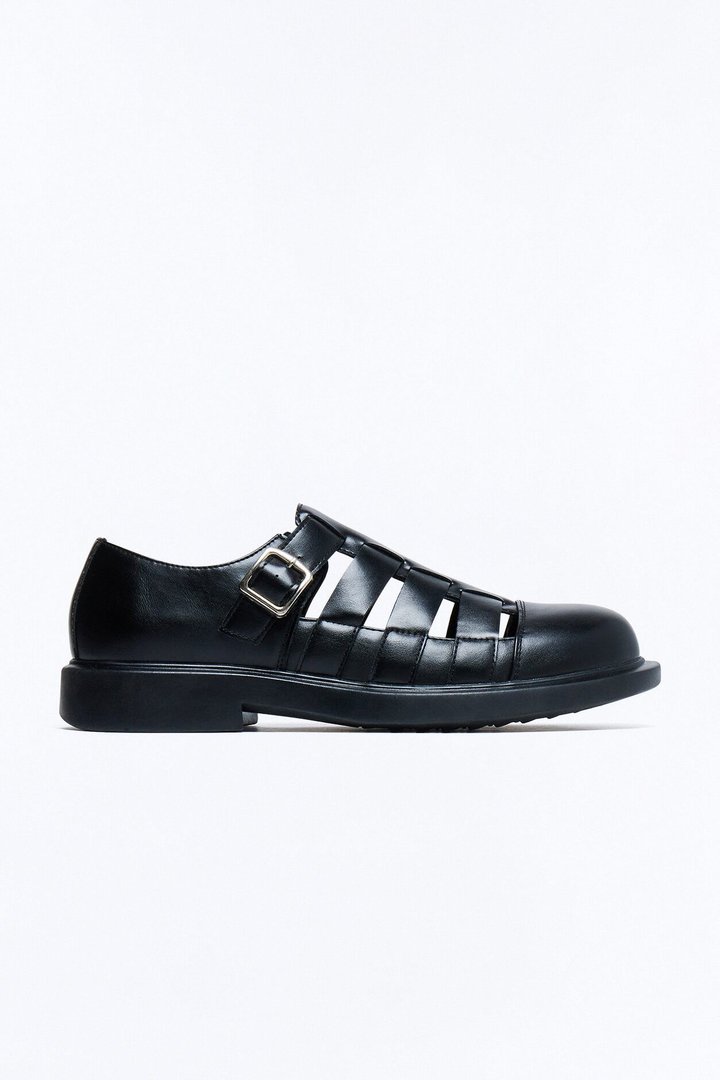 Faux Leather Closed Toe Fisherman Sandal - Black