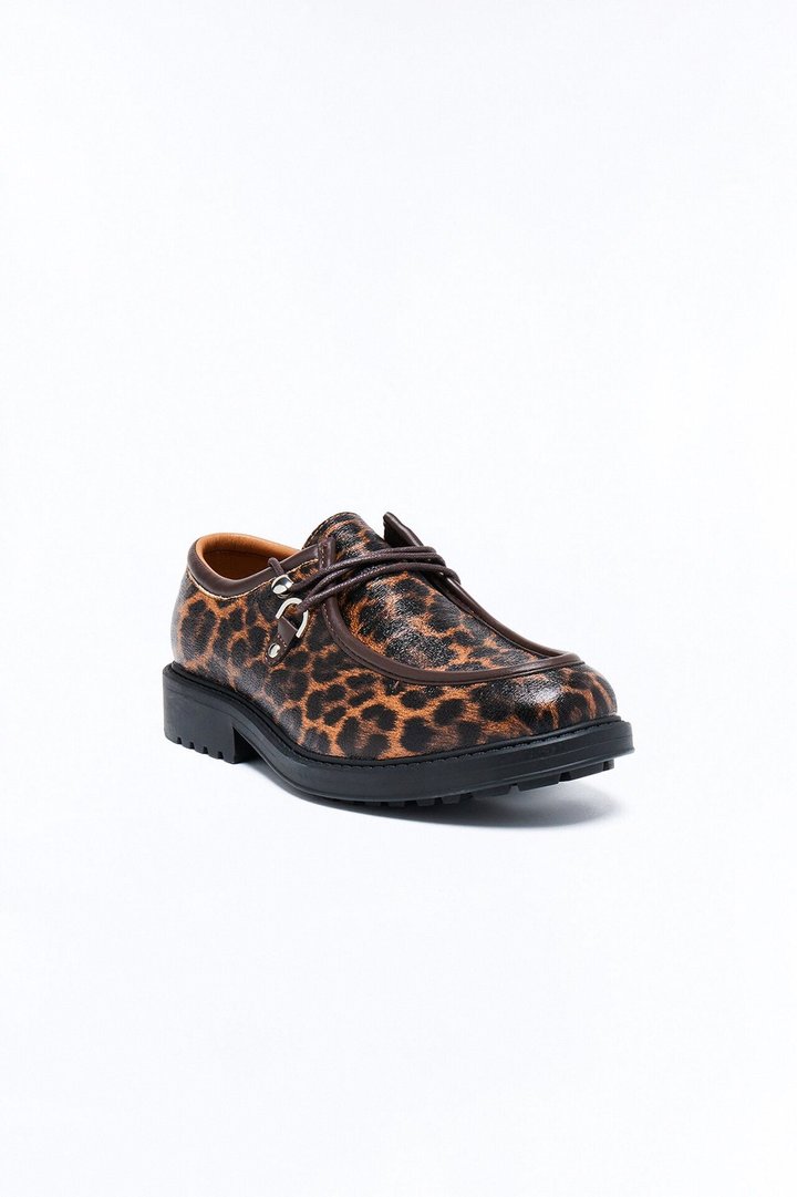 Leopard Print Lug Sole Lace Up Shoe - Brown/combo