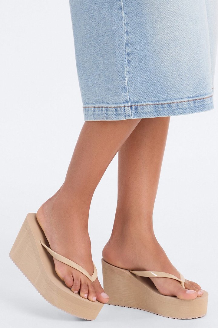 Saturday Thong Platform Wedges - Taupe