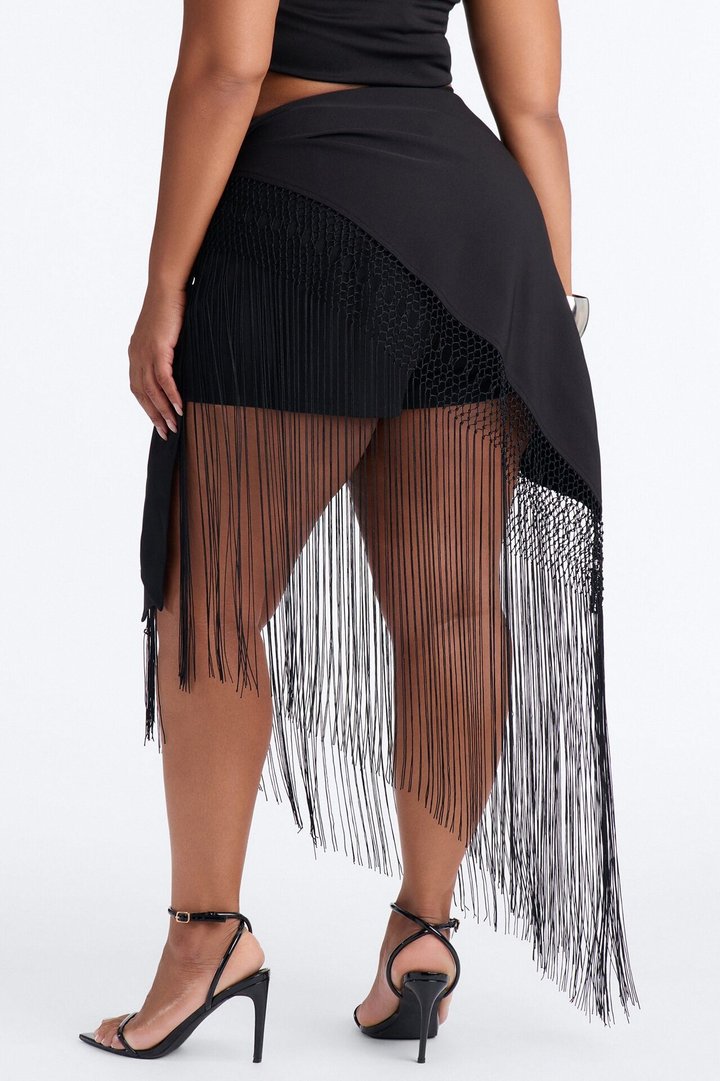 Willow Fringe Wrap Short - Black