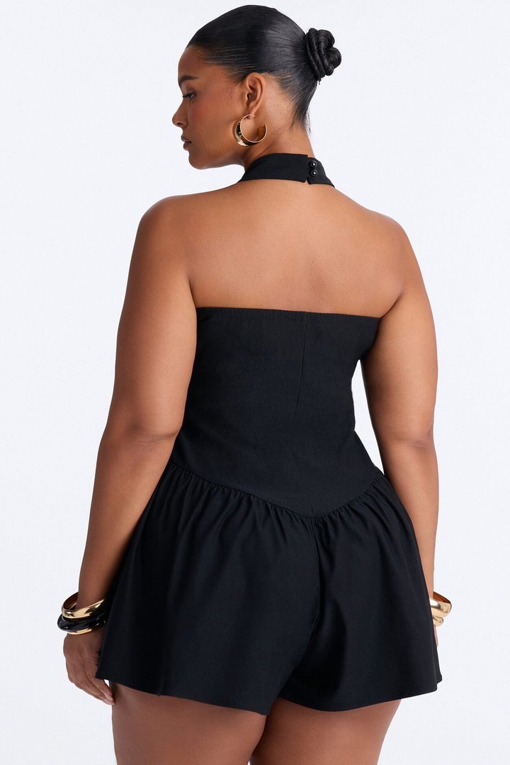 Willa Bubble Halter Romper - Black