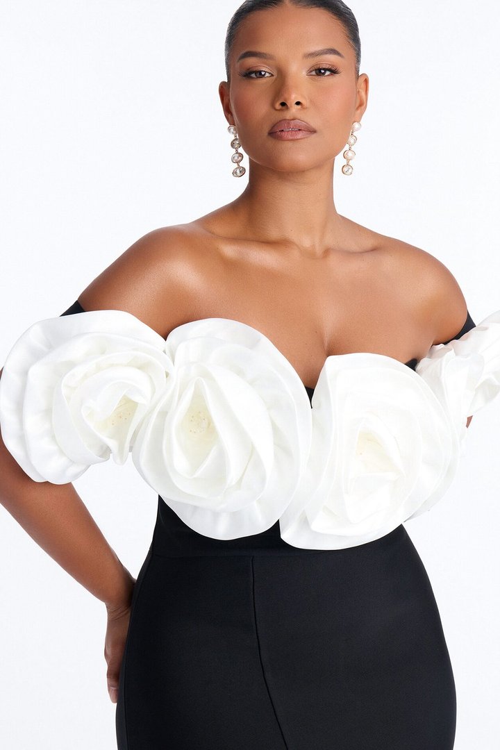 Divina Floral Bandage Midi Dress - Black/White