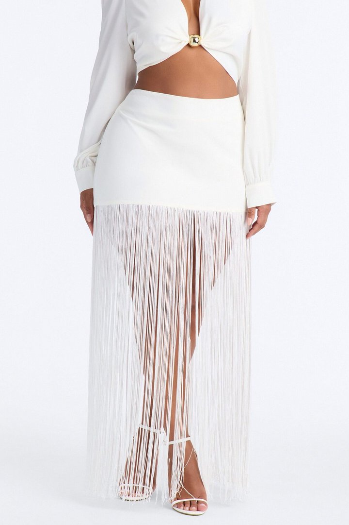 Kendell Fringe Trim Maxi Skirt - White