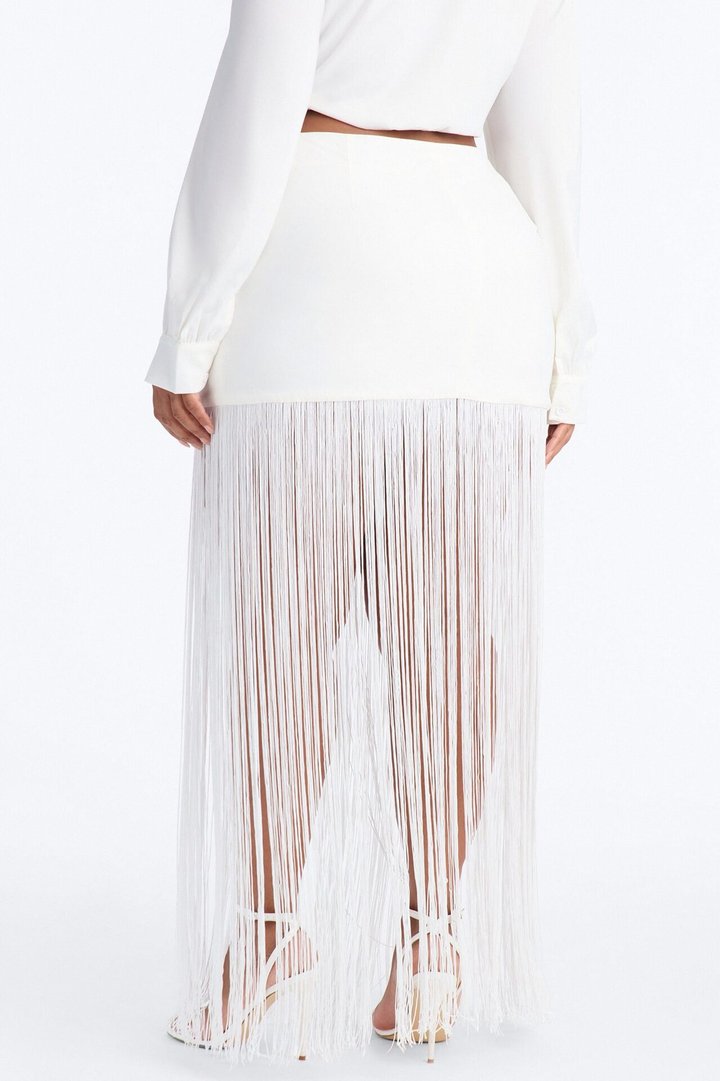 Kendell Fringe Trim Maxi Skirt - White