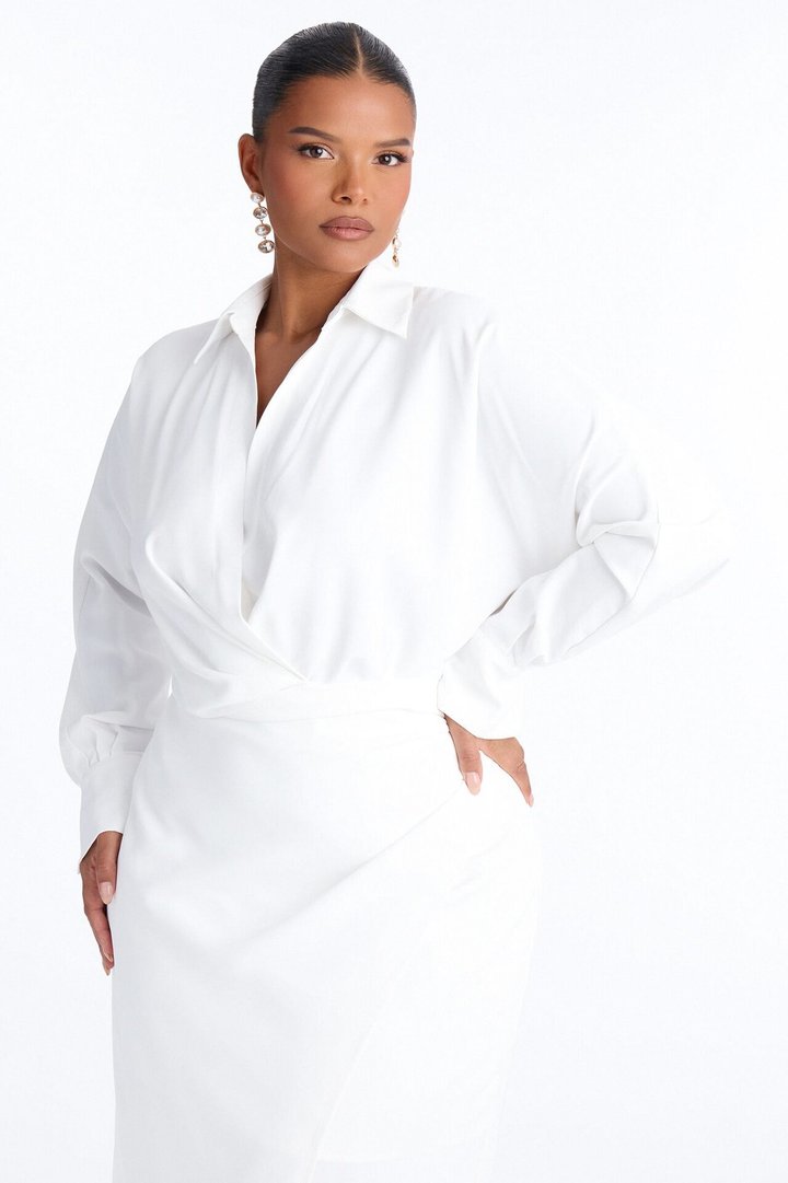 Giada Wrap Shirt Midi Dress - White