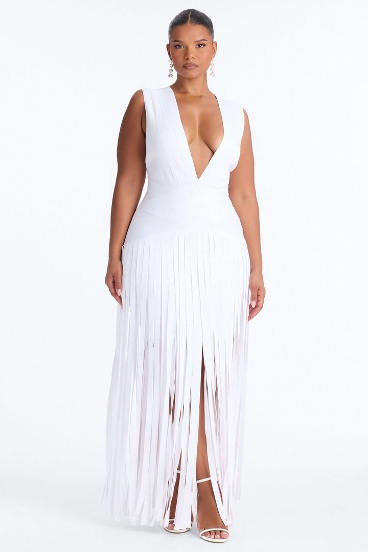 Alliana Bandage Fringe Maxi Dress - White