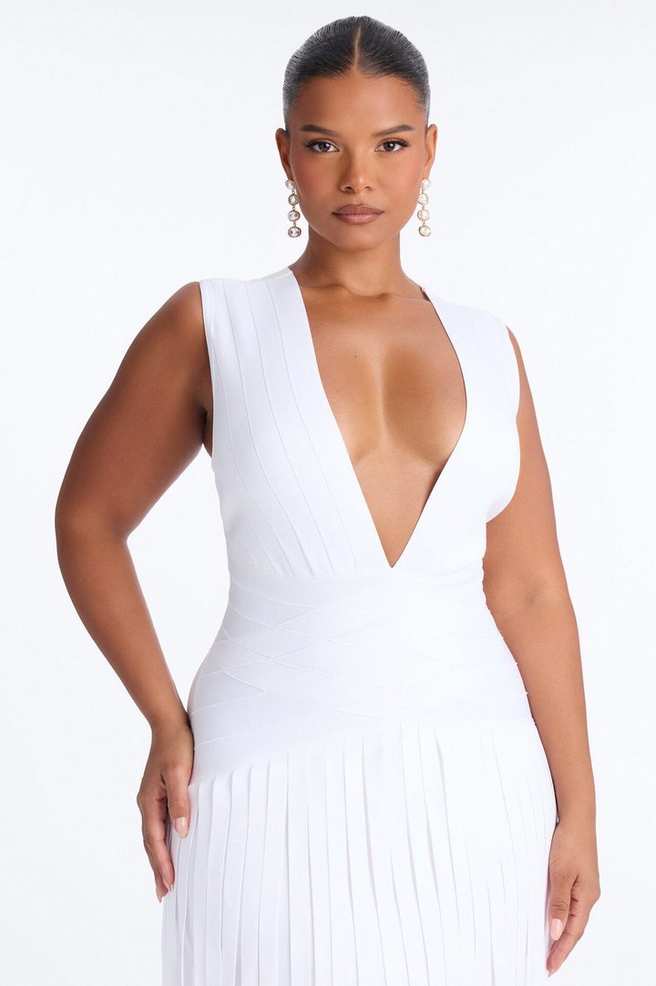 Alliana Bandage Fringe Maxi Dress - White