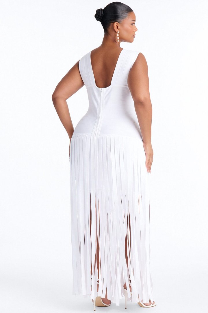 Alliana Bandage Fringe Maxi Dress - White