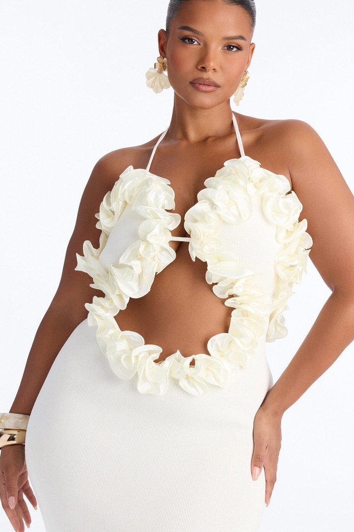 Runaway Ruffle Sweater Maxi Dress - Cream