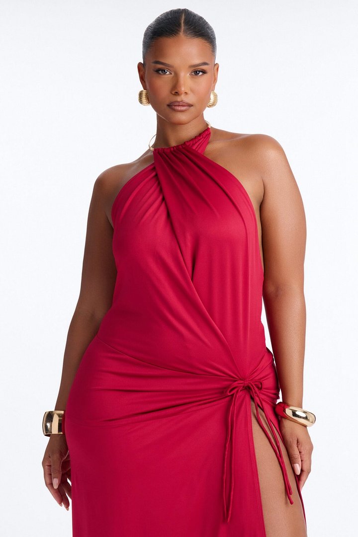 High Standards Draped Backless Maxi Dress - Red