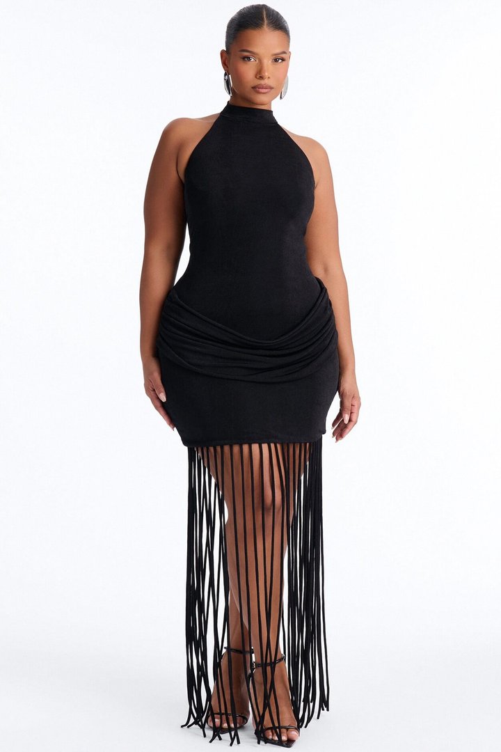 Rosalie Fringe Trim Maxi Dress - Black