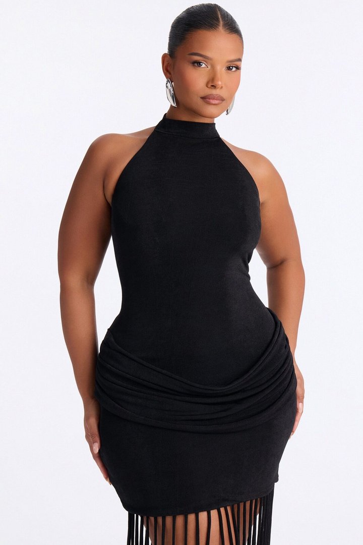 Rosalie Fringe Trim Maxi Dress - Black