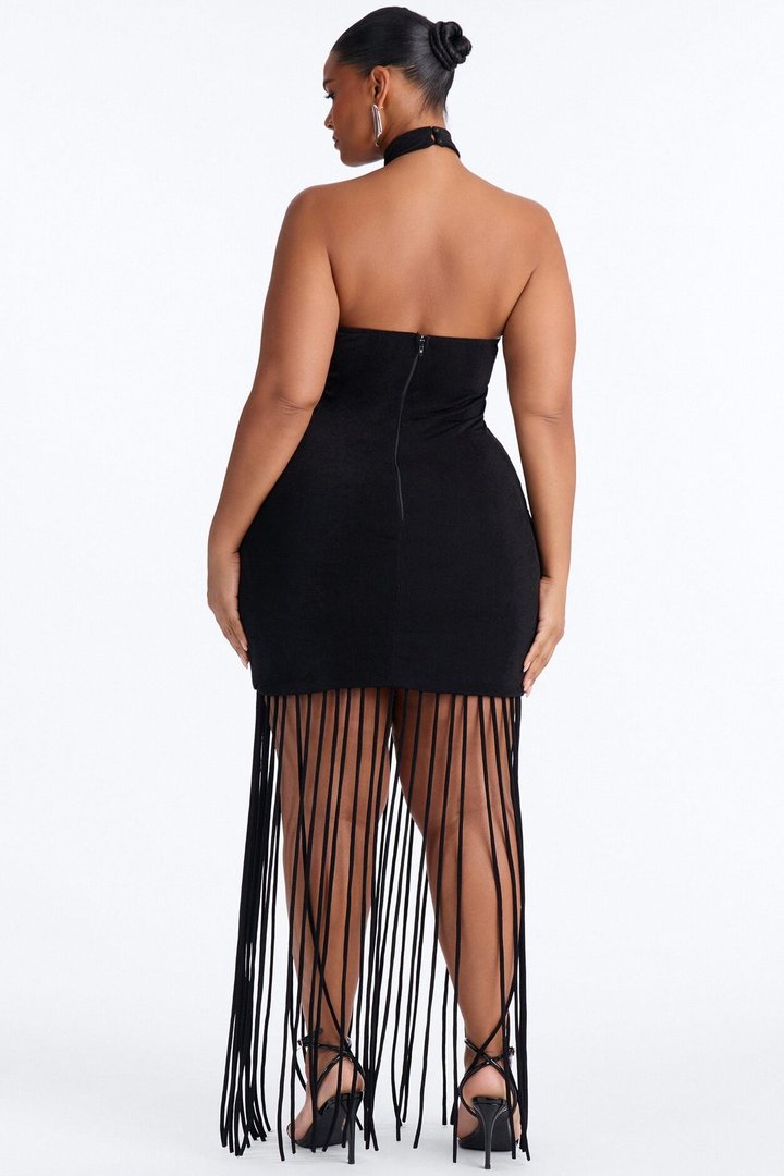 Rosalie Fringe Trim Maxi Dress - Black