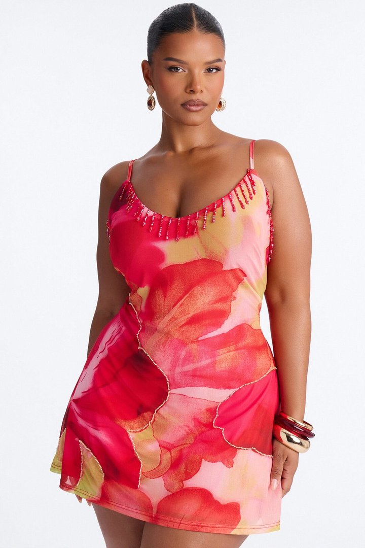 Kenzie Embellished Mesh Mini Dress - Pink/combo