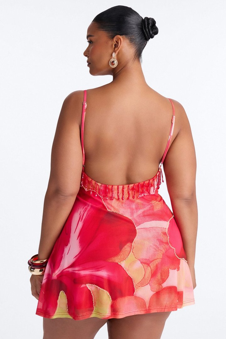 Kenzie Embellished Mesh Mini Dress - Pink/combo