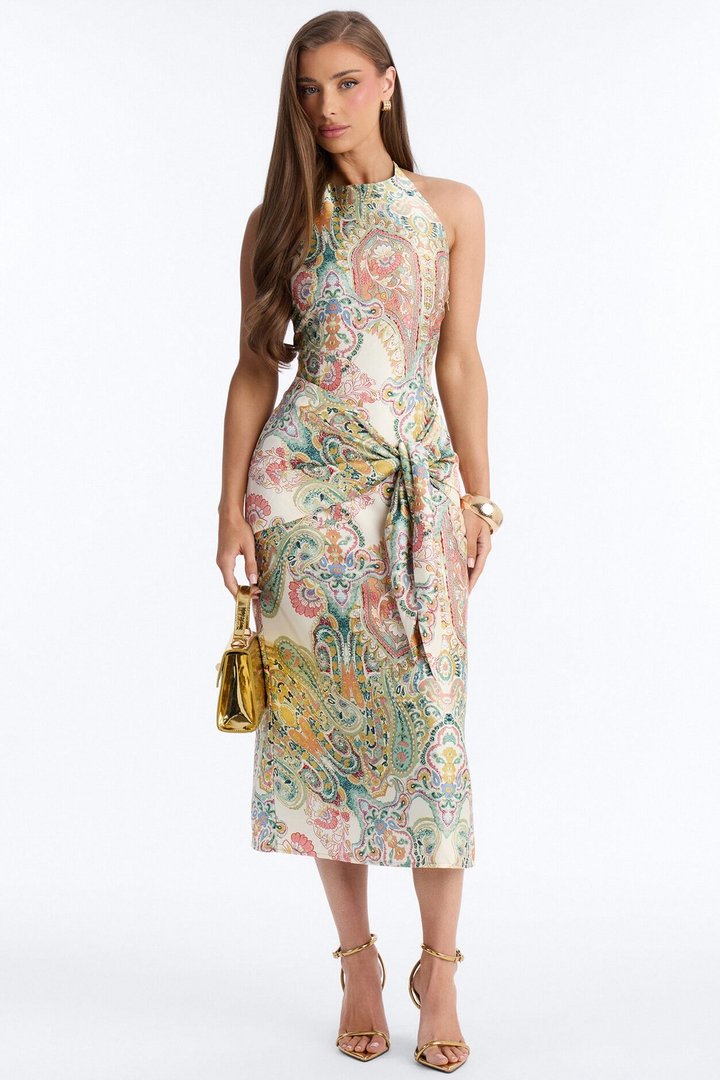 Imani Satin Midi Dress - Green/combo