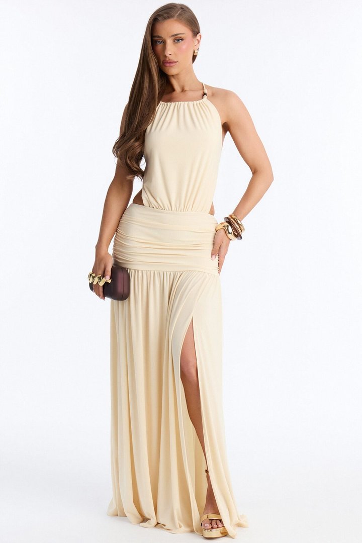 Raina Ruched Maxi Dress - Cream