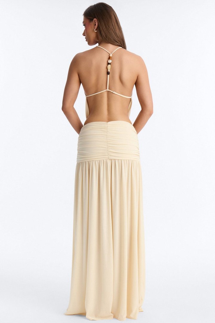 Raina Ruched Maxi Dress - Cream