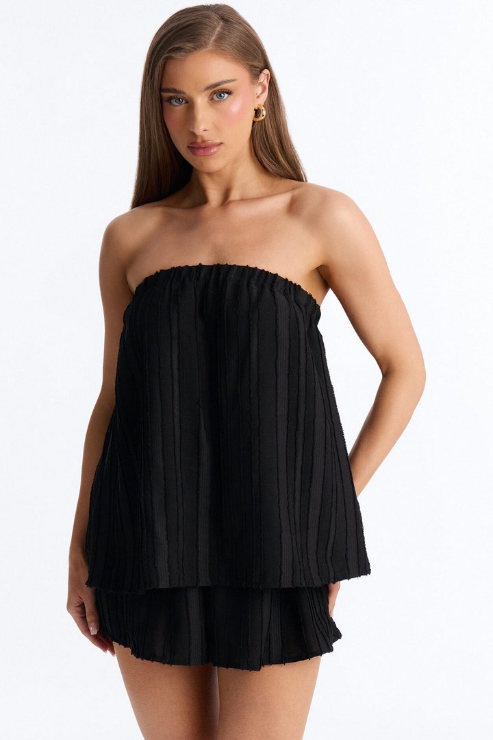 Kayley Strapless Tiered Romper - Black