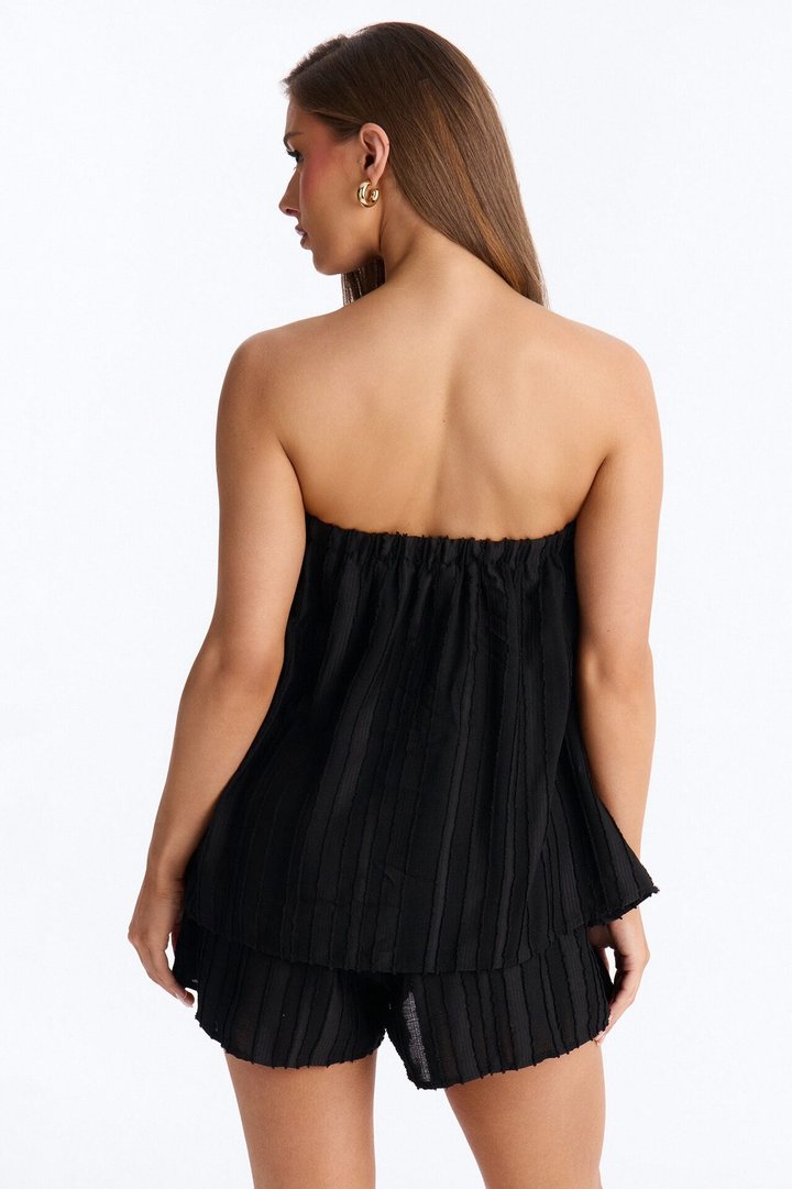 Kayley Strapless Tiered Romper - Black