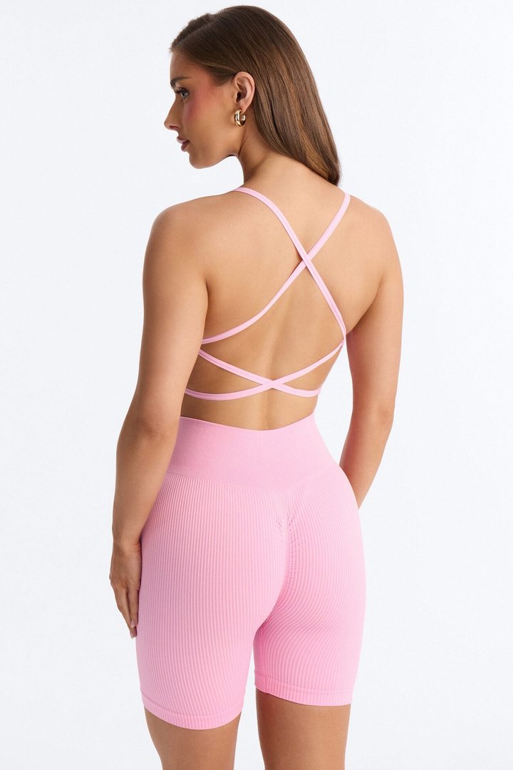 Never Settle Seamless Sports Bra Biker Short Set - Pink