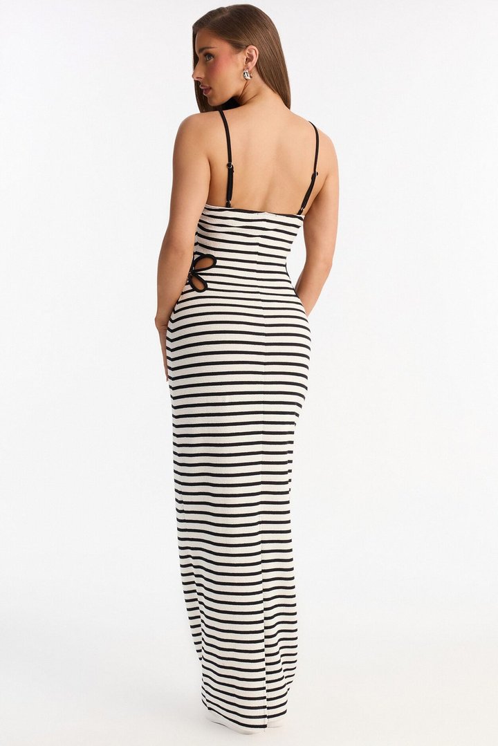 Fia Striped Ribbed Maxi Dress - Black/White