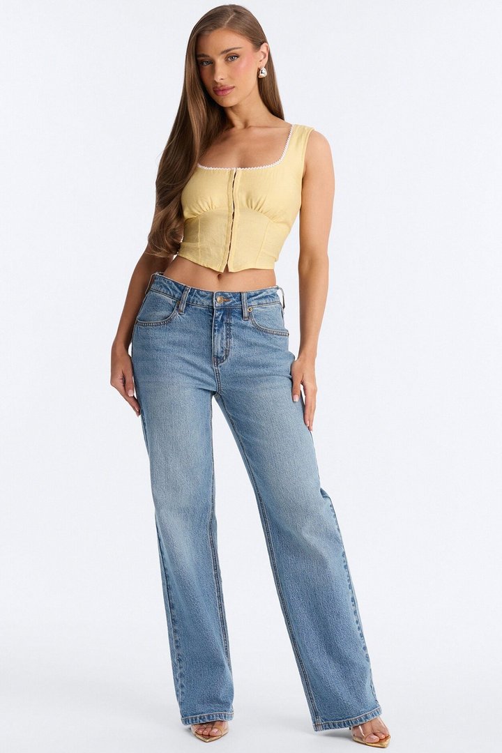 Extra Adorable Smocked Linen Corset - Butter Yellow